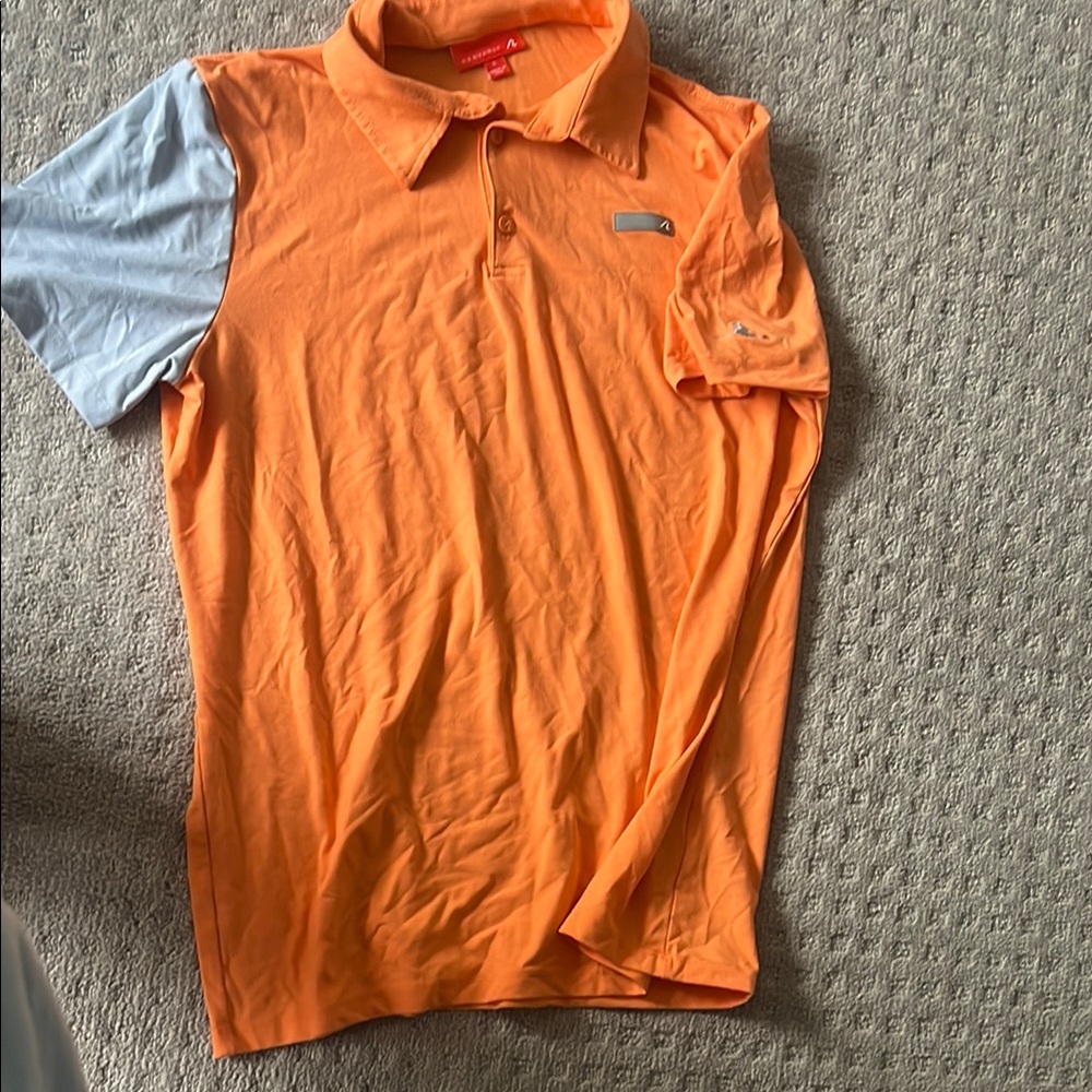 Orange and Light Blue Men's Polo Shirt